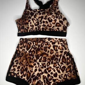 Two Piece Boy Short Animal Print Brown Swimsuit New S